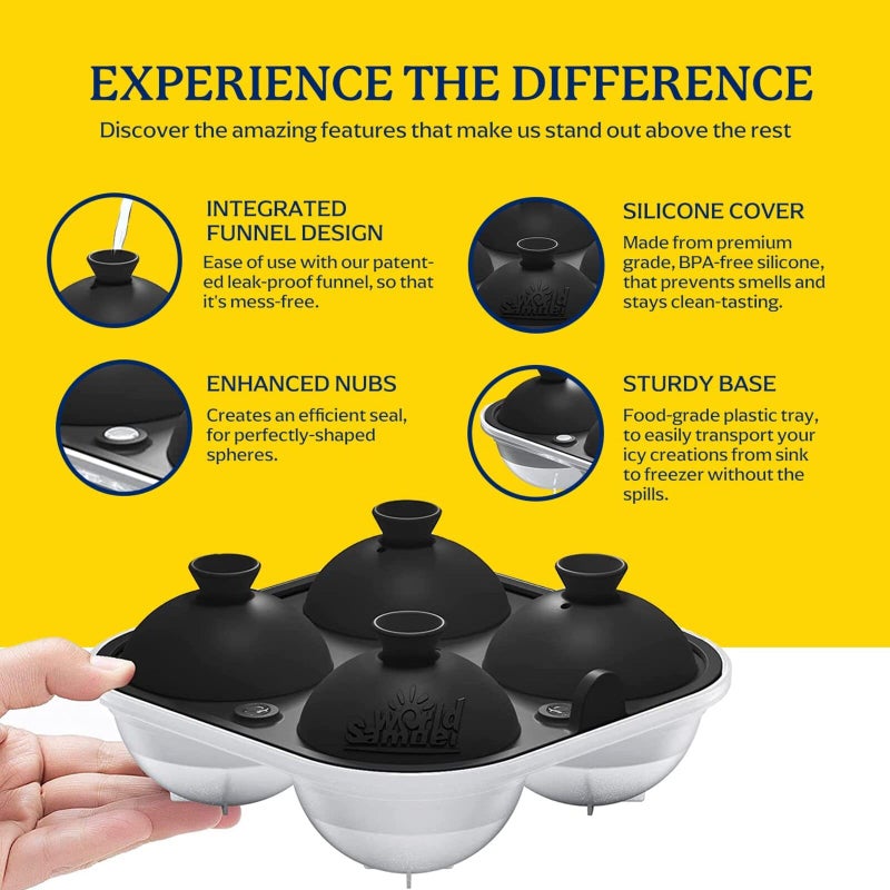 Samuelworld Large Silicone Premium Ice Trays, 2-Pack Combo, 2 Inches Big Ice Cube Tray & 2.5 Inches Large Ice Sphere - BPA Free, Craft Ice Maker for Gifting, Whiskey, Cocktails, Easy Release - Black - Image 4